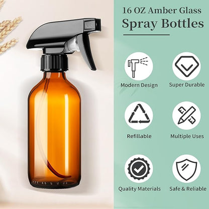 GIVAMEIHF 8oz Amber Glass Spray Bottles,3 Pack Glass Spray Bottles Refillable Empty Bottle with Adjustable Nozzle,Spray Bottle for Essential Oils,Cleaning Solutions,Pets,Hair Mister,Gardening