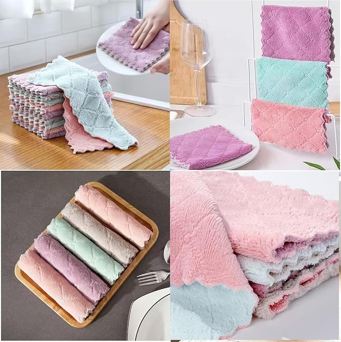 32 Pack Kitchen Dish Cloths Dish Towels, Super Soft and Absorbent Coral Fleece Cloth, Coral Velvet Microfiber Cleaning Cloth, Nonstick Oil Washable Fast Drying Dish Rags for Clean Table, Dish, Glass.