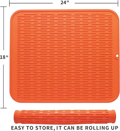 MicoYang Silicone Dish Drying Mat for Multiple Usage,Easy clean,Eco-friendly,Heat-resistant Silicone Mat for Kitchen Counter or Sink,Refrigerator or Drawer Liner Orange 2XL 24 inches x 18 inches