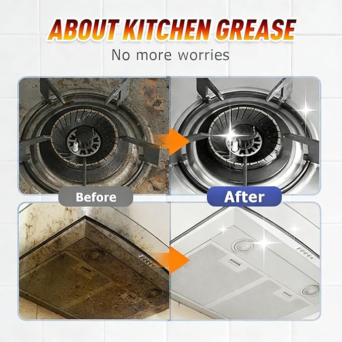 Cleaner and Polish for Kitchen Cabinets, 2x Heavy Oil Stain Cleaner Spray, 100ML All-Purpose Kitchen Degreaser for Range Hoods, Cabinets & Grills, Powerful Grease Removal Cleaning Agent (1)