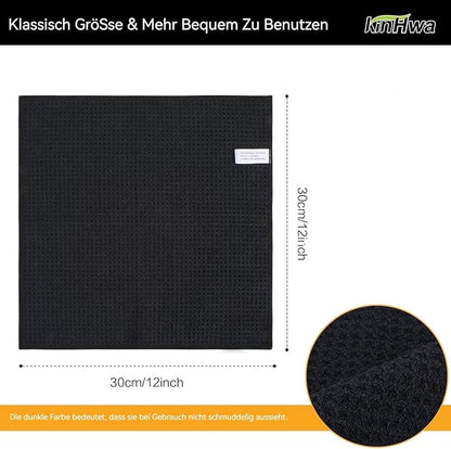 KinHwa Microfiber 6 Pack Dish Cloths Thick Waffle Weave Kitchen Dish Drying Towel Rags Super Absorbent Kitchen Tea Towels Sets 12inch x 12inch Black