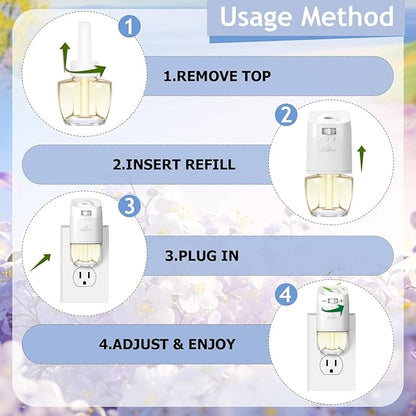 Plug Ins Refills Air Freshener, Peony, Jasmine, Orchid, Lilac, for Home and Bathroom 7.92 Fl Oz 12 Count, Compatible with Air Wick & Glade,Not Include Glade Plus