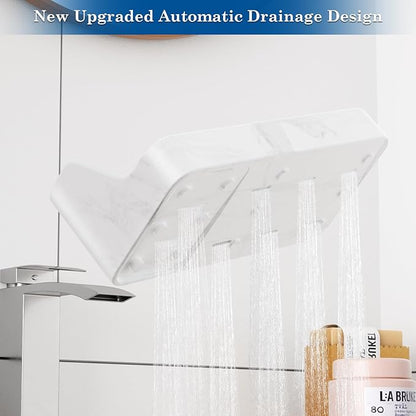 Marble Bathroom Countertop Organizer - Silicone Bathroom Vanity Countertop Organizer - Tooth Brush Organizer With 2PCS Qtip Holder Dispenser - Toothpaste Holder Drainage - Bathroom Essentials