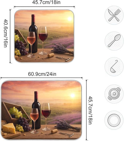 Red Wine Glasses Dish Drying Mat Absorbent Kitchen Pads for Counter Kitchen Dish Dryer 18 x 24 Mat under Dish Drainer