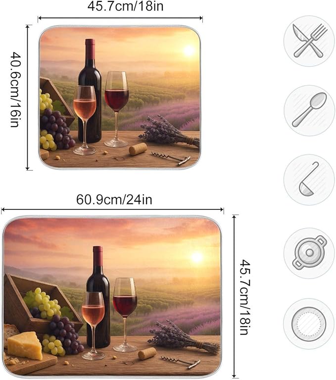 Red Wine Glasses Dish Drying Mat Absorbent Kitchen Pads for Counter Kitchen Dish Dryer 16 x 18 Mat under Dish Drainer