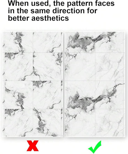 Chejiaye 10pcs Marble Peel and Stick Backsplash Waterproof Washroom Wall Panels, Peel and Stick Tile, PVC Foam Wall Panels for Kitchen,Bathroom,Living Room,White Grey(Not Real Tile,11.8" x 11.8")