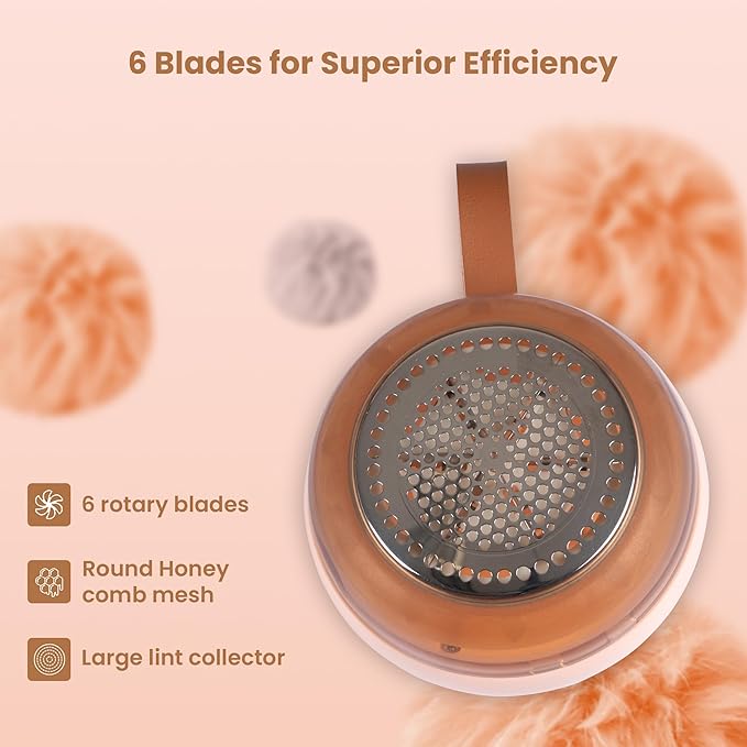 Rechargeable Fabric Shaver for Clothing | Electric Lint Remover for Clothes | Portable Sweater Shaver | Pilling Remover for Clothes with 500MAH Battery, 6 Rotary Blades & Large lint Collector