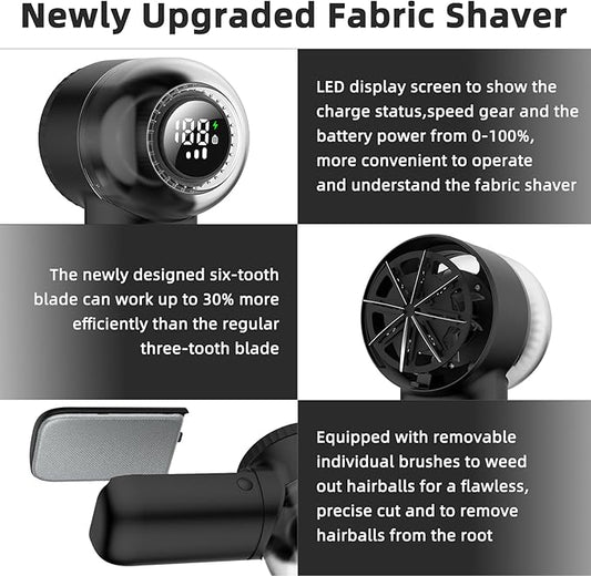 Fabric Shaver Electric Lint Remover Rechargeable Sweater Shaver Dual Protection Removable Bin Easy Remove Fuzz Lint Pills Bobbles ETRR001