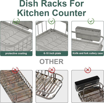 LIYI Dish Drying Rack, Adjustable Spout Design,Kitchen Dish Racks,Made of Iron Material,with Removable Draining Board,Suitable for Kitchen and Caravan Use Scenarios,Grey