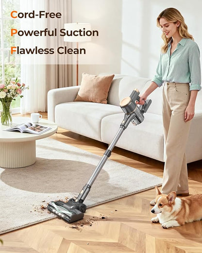 N8 Cordless Vacuum Cleaner,Lightweight Stick Vacuum with Powerful Suction,2200mAh Battery,40 Mins Runtime,Self-Standing, Rechargeable Vacuum Cleaners for Home Hardwood Floor Carpet Pet Hair (Honey)