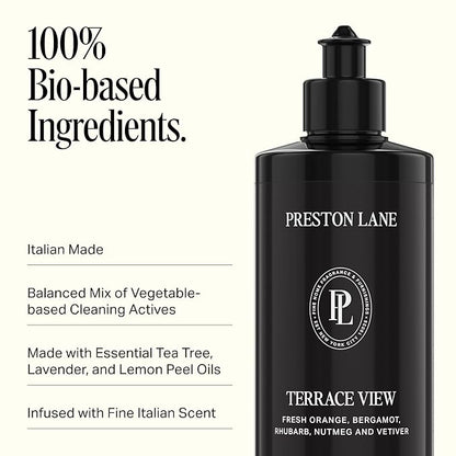 Preston Lane Luxury Dish Soap, Terrace View Scent – Plant-Powered Formula with Essential Oils | Tough on Grease, Gentle on Hands | Vegan, Cruelty-Free, Clean Ingredients