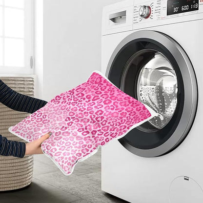 Mesh Laundry Bags Lingerie Bags for Washing Delicates 2 PCS Durable Wash Bag with Zipper Small and Medium Washable Gradient Pink Leopard Print