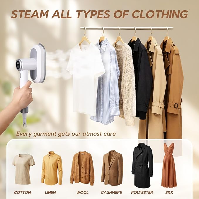 2 In 1 Steamer for Clothes:1550W Powerful Steamer with 1100ml Detachable Tank, 30s Fast Heat-Up, Horizontal & Vertical Use, Portable Wrinkle Remover for Clothes Drapes Bedding (White)