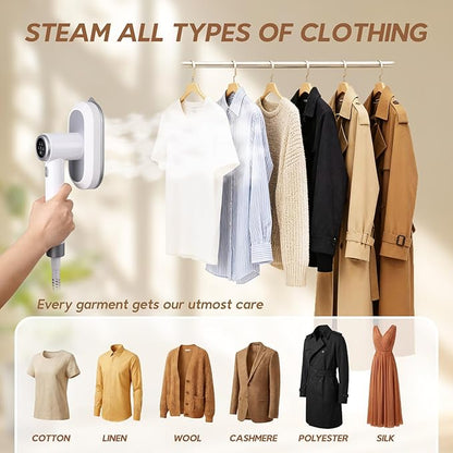 2 In 1 Steamer for Clothes:1550W Powerful Steamer with 1100ml Detachable Tank, 30s Fast Heat-Up, Horizontal & Vertical Use, Portable Wrinkle Remover for Clothes Drapes Bedding (White)