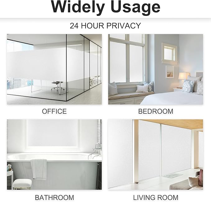 Window Privacy Film with Installation Tools,Frosted Glass Window Film,Heat Blocking Static Clings Reusable Frosting Window Film for Bathroom Home Office,17.5 Inch X 6.5 Feet