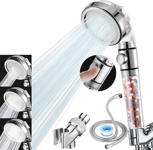 High Pressure Handheld Shower Head with Filter, Shower Head Kits with Hose and Bracket, Hard Water Softener Water Purifying Filtered Showerheads with Filter Beads