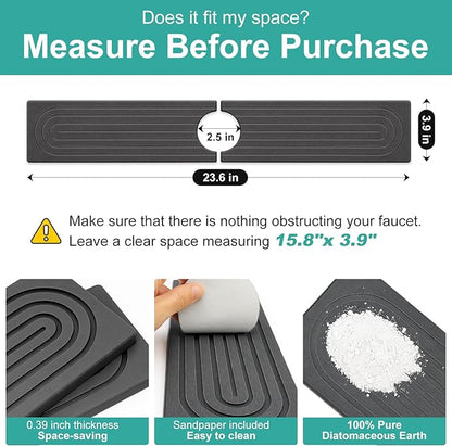 Stone Faucet Mat for Kitchen Sink Trays Diatomite Quick Dry Around Faucet Mats Water Absorbent Stone Drying Mat for Kitchen Counter Tray for Bathroom Sink Protector Splash Guard