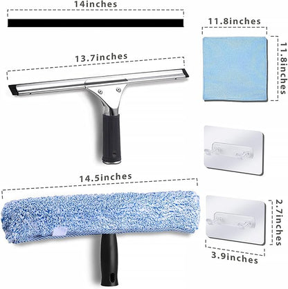 2Pack 14-Inch Multifunctional Rust Proof Window Cleaning Kit. Squeegee for Shower Glass Doors, Bathroom Doors, Mirrors and Windows