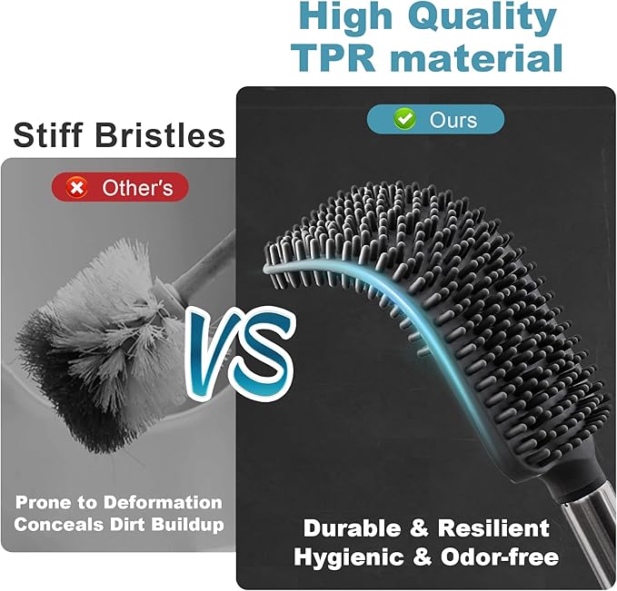 TrashAid Toilet Brush - 2 Pack Toilet Bowl Brush and Holder, Silicone Toilet Brush and Holder Set, Toilet Cleaner Brush with Silicone Bristles, Bathroom Accessories, rv, Wall Mounted, Cream White