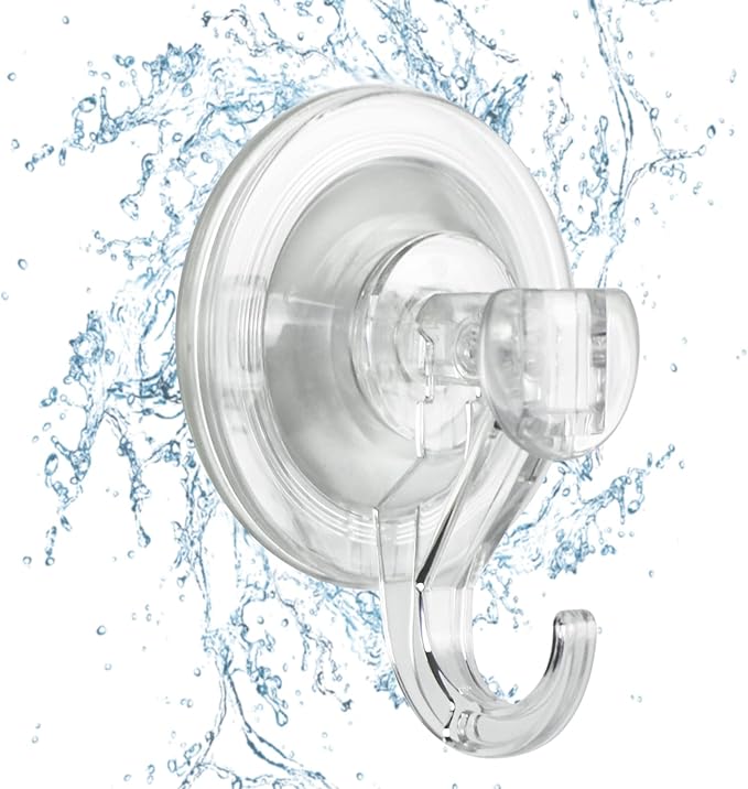 CozyBlue Heavy Duty Suction Cup Hooks for Shower - 4 Pack Waterproof Shower Suction Hook Reusable and Removable Strong Attachment on Window, Glass Door, Kitchen