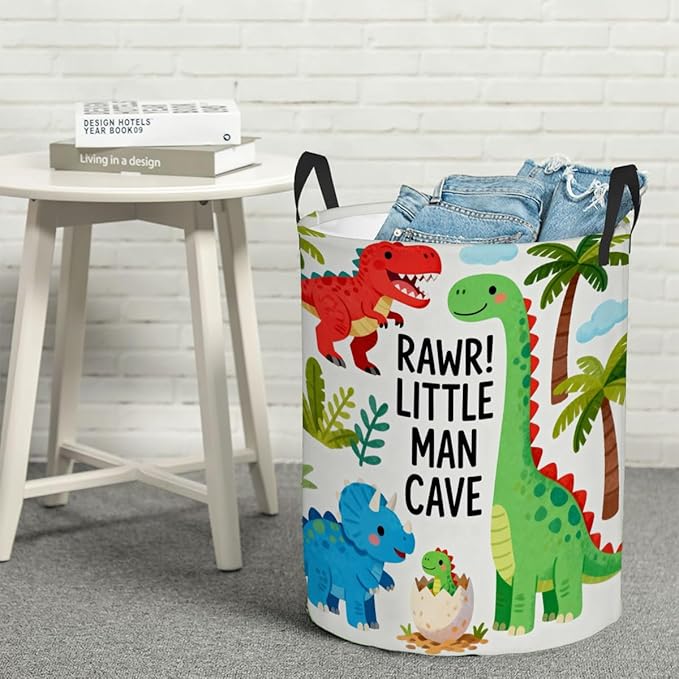 Kids Laundry Hamper Basket - Large Nursery Baby Hamper with Handle for Boys Girls Collapsible Clothes Baskets Organizer Toy Storage Bin Room Decor(Little Dinosaur)