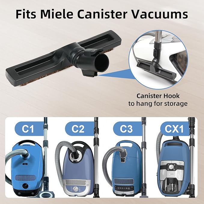 Horsehair Floor Brush Set, Compatible With Miele C1 C2 C3 CX1 Vacuum Cleaners, Soft Bristles Floorhead Vacuum Attachments for Hard Floor Cleaning (Hardwood Brush)