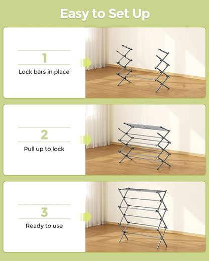 APEXCHASER Drying Rack Clothing, Clothes Drying Rack Foldable, Laundry Drying Rack Expandable, Small Clothe Hanger for Baby Clothes Towel Bib Sock, Clothes Airer for Indoor Outdoor Use, Grey/Black