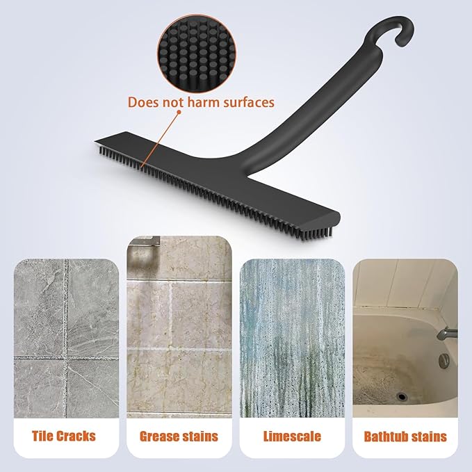 Shower Squeegee for Glass Doors, Squeegee for Shower Glass, 2 in 1 Shower Wiper, Bathroom Squeegee for Shower, Cleaning Tile Wall, Car, 10 Inch Black