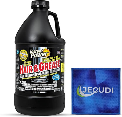 Hair & Grease Cleaner for Drains – Fast-Acting Liquid Clog Remover for Kitchen and Bathroom Plumbing, Safe for Pipes and Septic Systems, Includes Microfiber Cleaning Towel