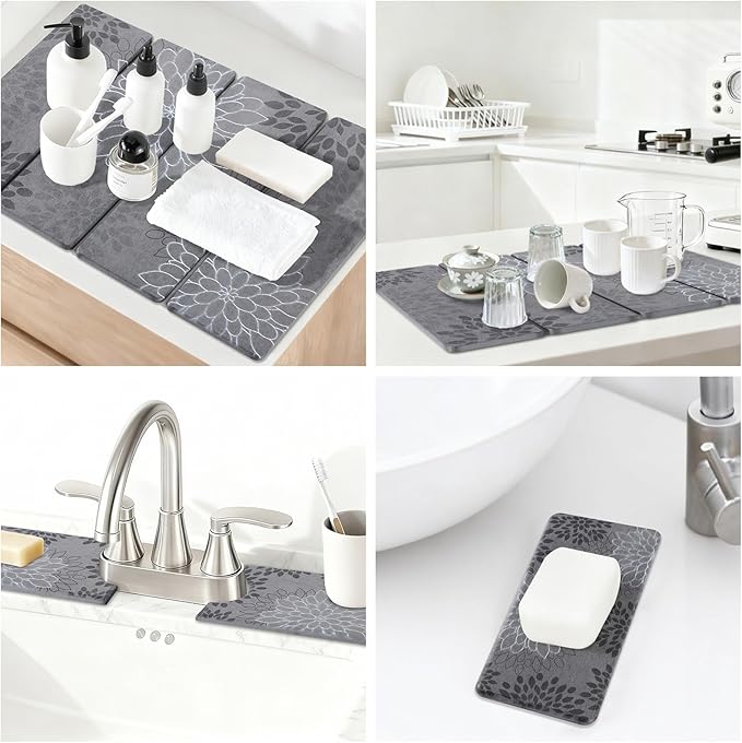 3 PCS Large Stone Dish Drying Mat for Kitchen Counter, Quick Dry Stone Dishes Mats Cup Coasters, Sink Faucet Mat, Water Absorbing Diatomaceous Earth Drying Pad for Countertop Tableware, Bottles