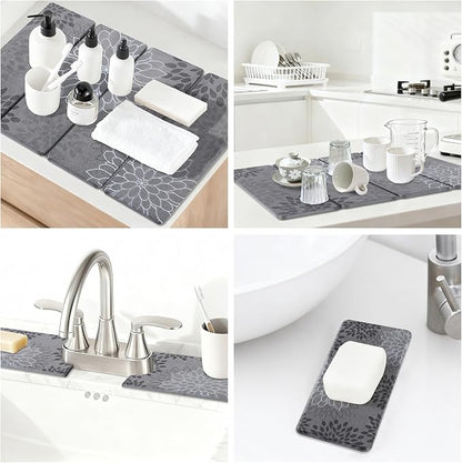3 PCS Large Stone Dish Drying Mat for Kitchen Counter, Quick Dry Stone Dishes Mats Cup Coasters, Sink Faucet Mat, Water Absorbing Diatomaceous Earth Drying Pad for Countertop Tableware, Bottles