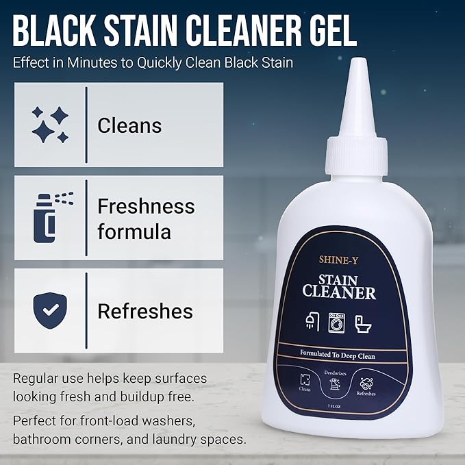 ShineY Black Stain Gel Cleaner Heavy Duty Stain Cleaner for Front Loader Washing Machine Seal, Bathroom Grout, Shower, Caulk - Front Load Washer Cleaning Solution - 7 Fl Oz