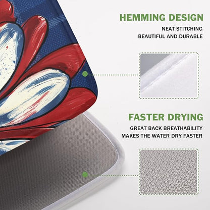4th of July Dish Drying Mat 18x16 Inch, Patriotic Drying Mat with Absorbent Reversible Microfiber, Independence Day Dish Drainer Mats Memorial Day Rack Pad for Coffee Countertop Kitchen Protector