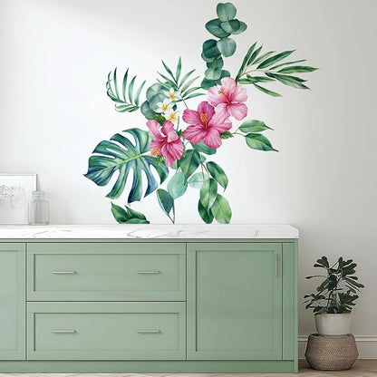 Large Peel and Stick Floral Bouquet Wall Decals Flowers Wall Stickers for Living Room Bedroom Accent Wall Decor, 14 PCS Tropical Garden