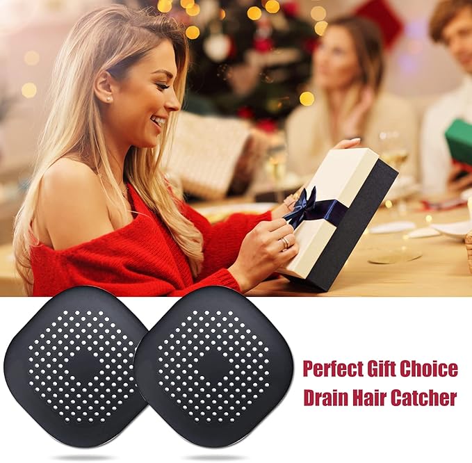 Hair Drain Catcher,Square Drain Cover for Shower Silicone Hair Stopper with Suction Cup,Easy to Install Suit for Bathroom,Bathtub,Kitchen 2 Pack (Black)