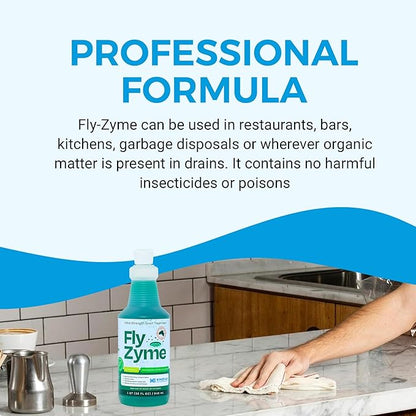 Fly-Zyme, Highly Concentrated Enzyme Drain Cleaner for Pipes & Fruit Flies, Citronella Scented Organic Waste Degrader & Odor Neutralizer, 32 fl oz, Pack of 2