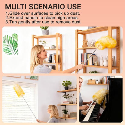 Cedenoo Lambswool Duster Extendable 22–55 Inch Natural Wool Duster with Flexible Head for Ceilings Furniture Blinds Electronics Washable Reusable