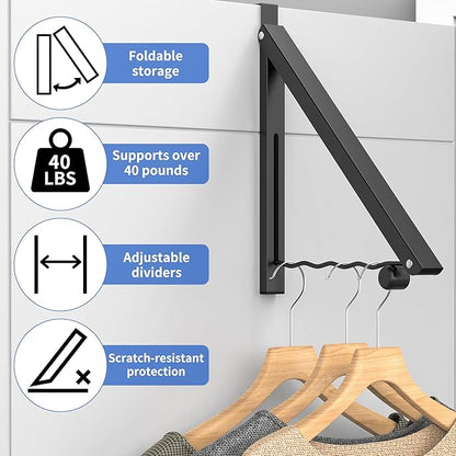 Hleelomi Clothes Drying Rack for Laundry Room Organization,Foldable Over The Door Drying Racks for Saving Space, Black 1 Pack