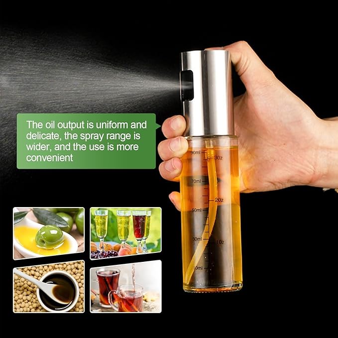 Olive Oil Sprayer for Cooking, 100ml Glass Oil Mister Bottle for Air Fryer, BBQ, Salad & Baking – Fine Mist, Leak-Proof Stainless Steel Dispenser with Brush, Funnel & Cleaning Kit (2 Pack)