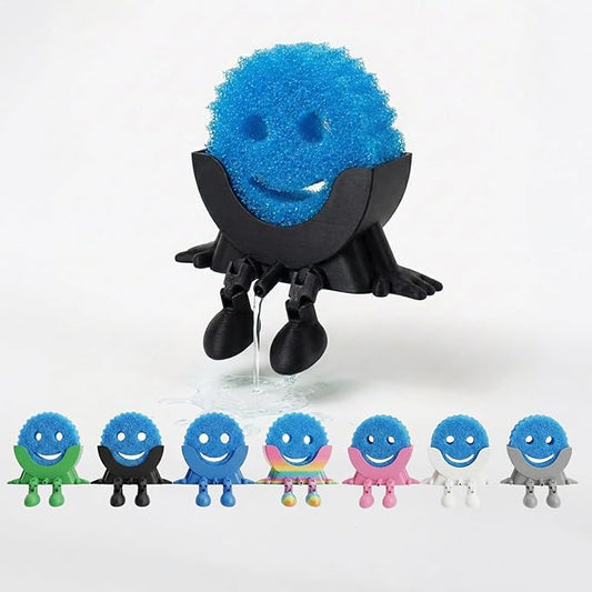 Creative Hanging Sponge Holder with Drainage/Traceless Glue, 3D Printing Countertop Funny Sponge Holders for Kitchen Sink, Keeps Your Sponge Dry & Smiling, for Scrub Daddy Holder (1, Black)