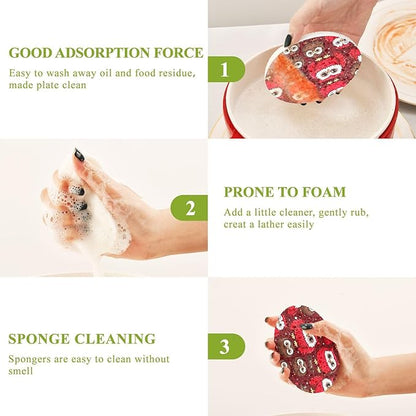 Owl Kitchen Scrub Sponges, Pop-up Kitchen Cleaning Sponges Reusable Dish Washing Sponges for Bathroom Household Cleaning 3 Pack - Non Scratch Scrubber