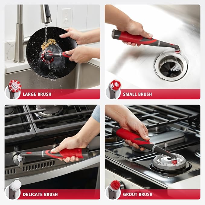 Rubbermaid Reveal Power Scrubber 18-Piece Kit, Cordless Electric Battery Powered Scrub Brush, Water Resistant, for Home/Kitchen/Bathroom/Grout/Tile/Shower/Tub