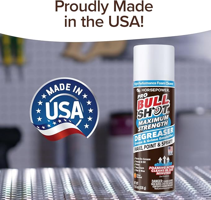 Bull Shot Degreaser Pro MAX, Super-Concentrated Foaming Degreaser & Cleaner, AS-SEEN-ON-TV, Made in USA, Shake, Point & Spray, Emulsifies Grease & Grime, Glue & Tape Residue, Oil & More