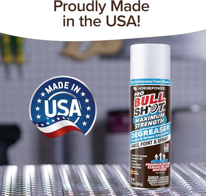 Bull Shot Degreaser Pro MAX, Super-Concentrated Foaming Degreaser & Cleaner, AS-SEEN-ON-TV, Made in USA, Shake, Point & Spray, Emulsifies Grease & Grime, Glue & Tape Residue, Oil & More