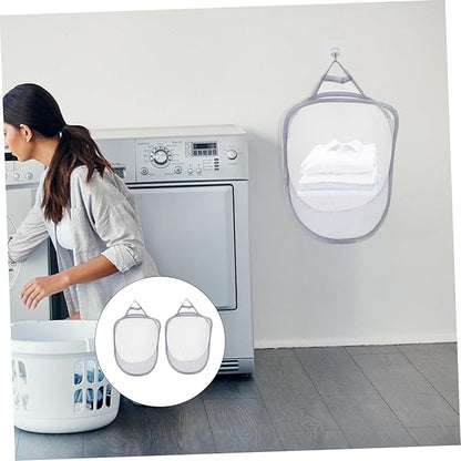 KOMBIUDA 2pcs Wall-mounted Storage Organizer Baskets for Clothes Lightweight and Breathable Hanging Laundry Hamper Collapsible Design for Space Saving Bedroom and Bathroom