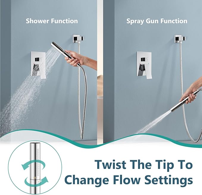 Aolemi Shower Faucet Set, High Pressure Shower System with 2-in-1 Handheld Sprayer, Wall Mount Fixture Combo with Rough-in Valve, 16 Inch Shower Head, Polish Chrome