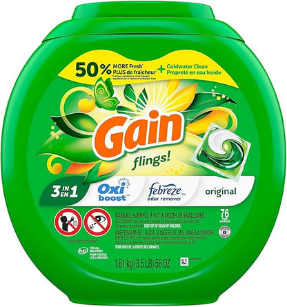 Gain Flings Laundry Detergent Pacs, Original Scent, 81 count