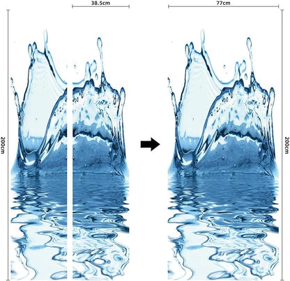 A.Monamour 3D Door Stickers for Interior Doors Splashes of Blue Water on A White Background Vinyl Waterproof Self Adhesive Door Mural Decals for Bedroom Office Bathroom 77x200cm