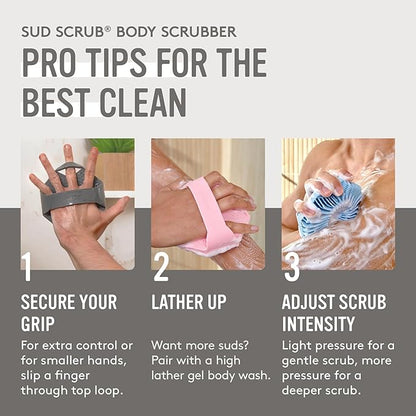 Sud Scrub® Antimicrobial Silicone Body Scrubber, Exfoliating Body Brush for Sensitive Skin, Antibacterial Shower Scrubber for Body, Bathroom Essentials for Men & Women, Clay