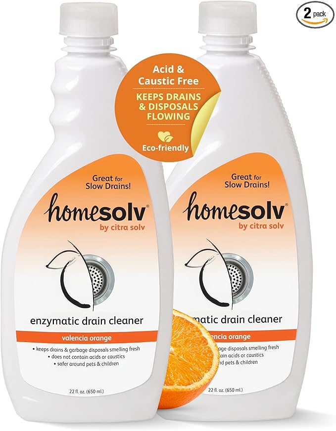 Enzyme Drain Cleaner and Deodorizer - Breaks Down Grease Build Up, Eliminating Odors and Smells, Septic Safe, Non-Caustic Sink Drain and Garbage Disposal Cleaner (22 Fl Oz 2 Pack)